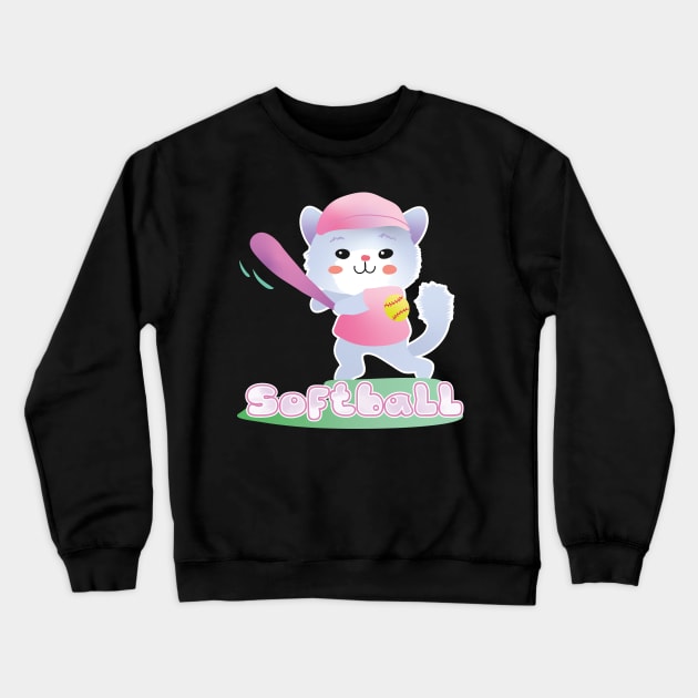 y2k aesthetic kawaii pastel I Love Softball cat Crewneck Sweatshirt by YourGoods